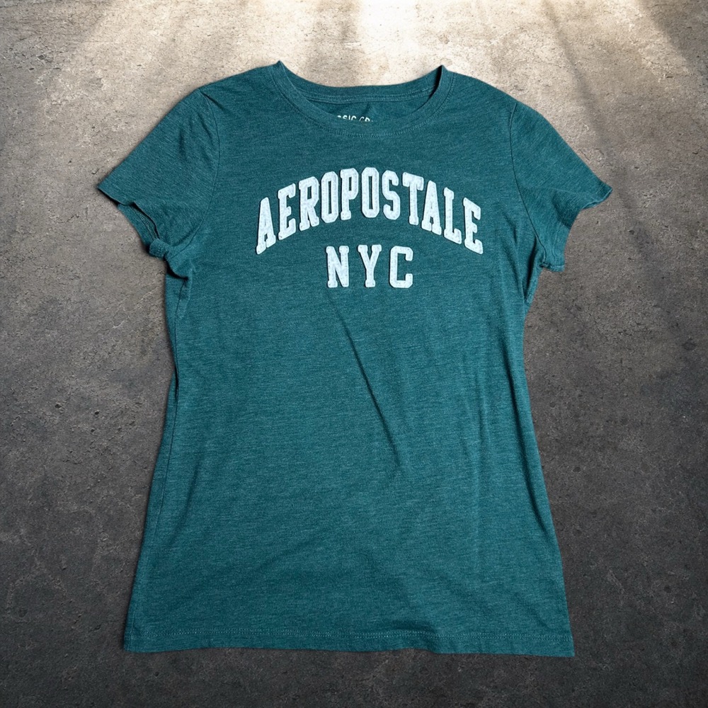 Aeropostale Classic Crew NYC Graphic T-Shirt Teal Green Y2K Skater Size Large - Picture 1 of 5